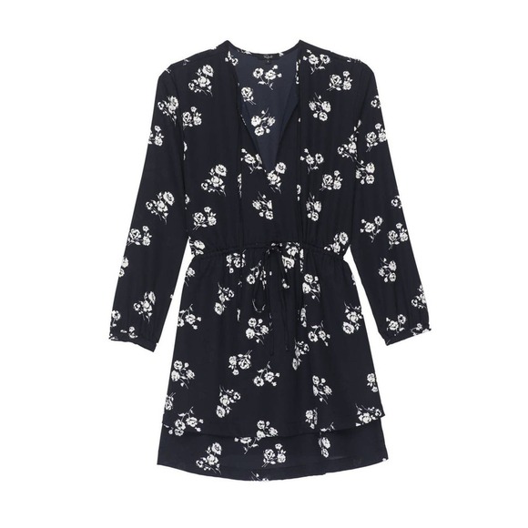 Rails Sonya Navy White Floral Mini Drawstring Waist Long Sleeve Dress Medium - Picture 2 of 9